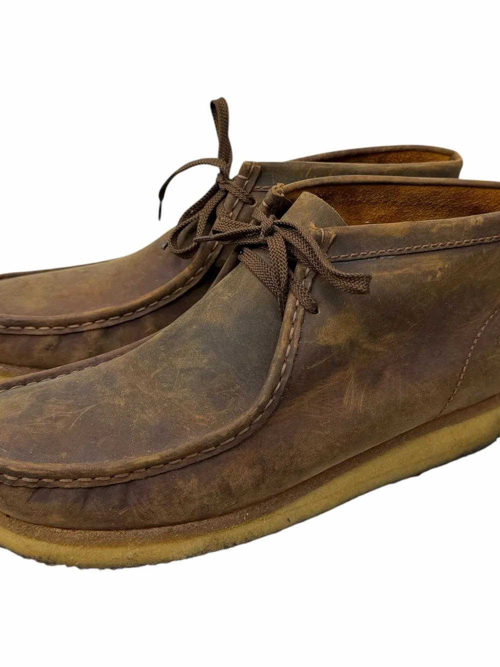 Clarks Mens Wallabee Brown Beeswax Leather Shoes Chukka Ankle Books Size 11.5